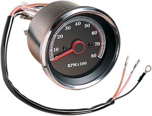 8000 RPM Electronic Tachometer - Stainless Housing Ring - Black Face DragSpecialties 74106 - Main Product View