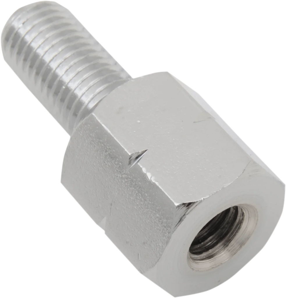Adapter - Mirror - Universal - M10 x 1.25 Male | M10 x 1.25 (Left Hand) Female - Chrome - Side View