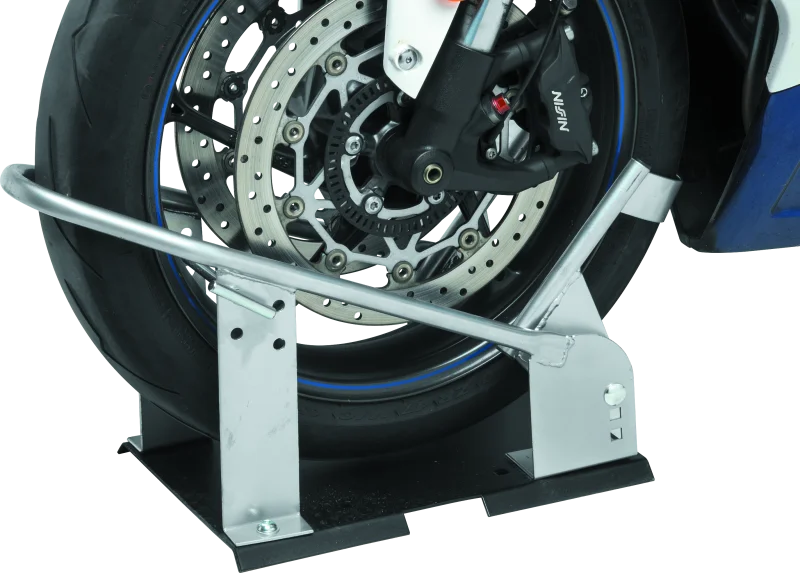 BikeMaster Heavy Duty Wheel Chock - Silver - Back View