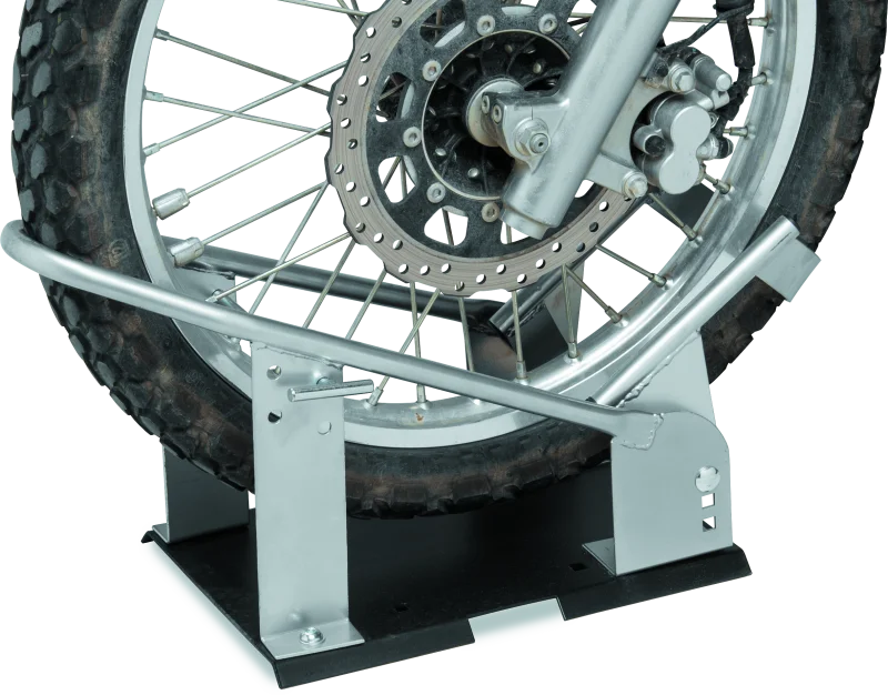 BikeMaster Heavy Duty Wheel Chock - Silver - Installation View