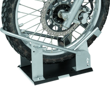 Load image into Gallery viewer, BikeMaster Heavy Duty Wheel Chock - Silver - Installation View