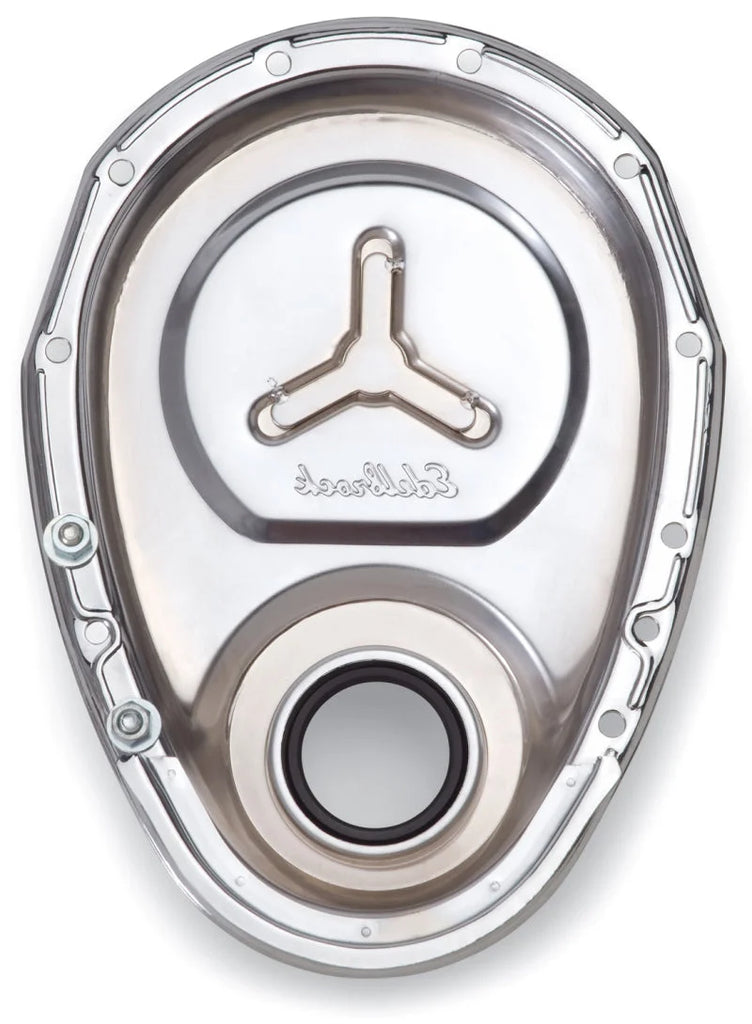 Edelbrock Timing Cover SB-Chevy Chrome w/ Welded Reinforcement Plate - Additional View 6