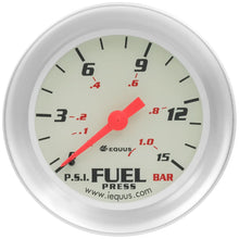 Load image into Gallery viewer, Equus Gauge, Fuel Pressure, 2-5/8" , 0-15 PSI, 270 Deg Sweep, Mech, White, Silver 8000 E8434