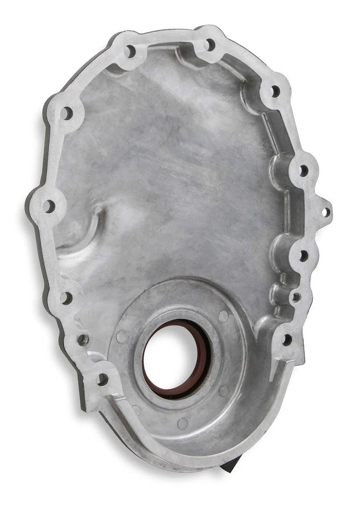 Holley Vortec/Small Block Chevy Cast Aluminum Timing Chain Cover - Black Finish 21-151 - Side View