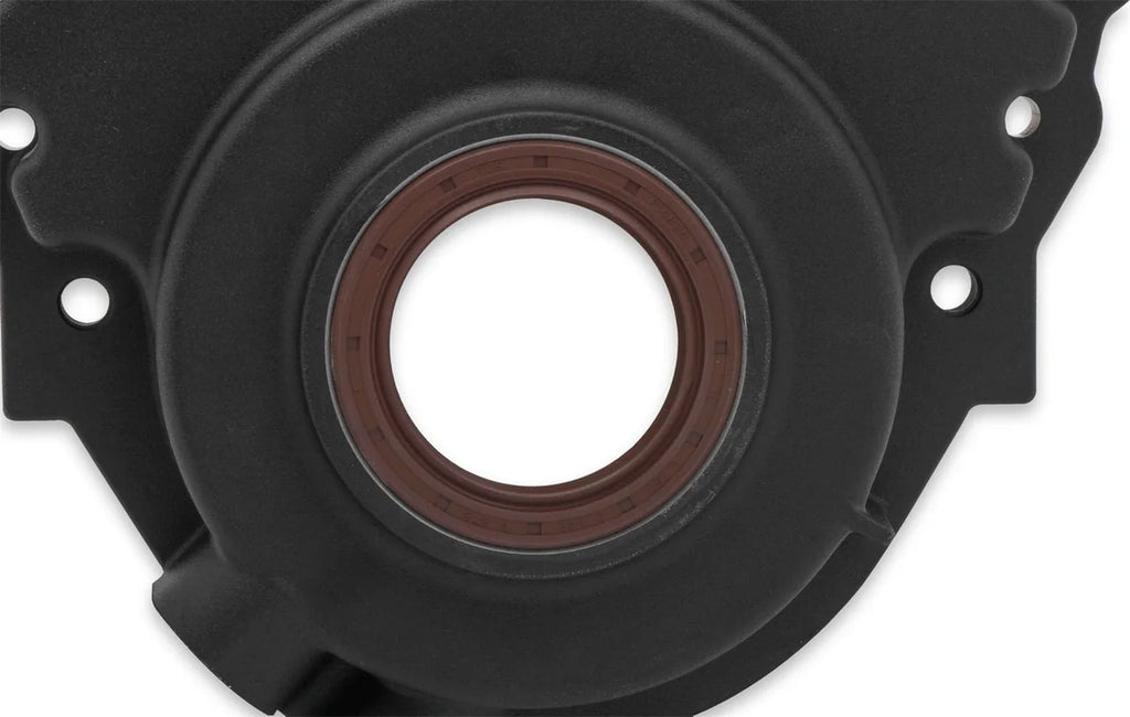Holley Vortec/Small Block Chevy Cast Aluminum Timing Chain Cover - Black Finish 21-151 - Installation View