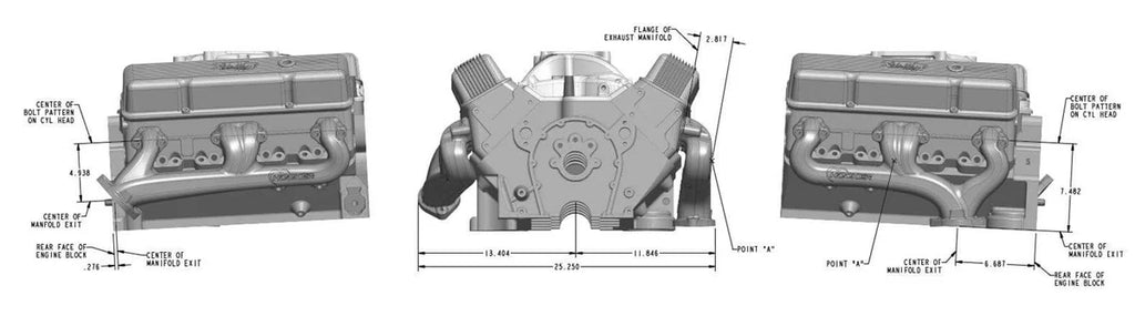 Hooker Hooker Small Block Chevrolet Exhaust Manifolds 8527-3HKR - Dimension Reference