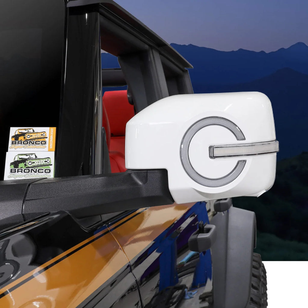 IAG Performance IAG I-Line Side Mirror Lighted Cap for 2021+ Ford Bronco in Gloss White Finish IAG-BDY-F3176 - Back View