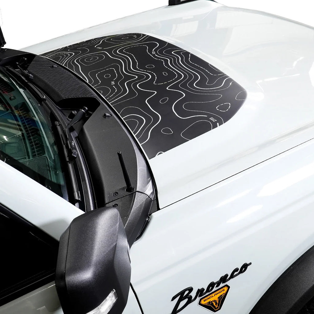 IAG Performance IAG Off-Road Front Hood Graphic - Topograph Design for 2021+ Ford Bronco IAG-BDY-F2083 - Installation View
