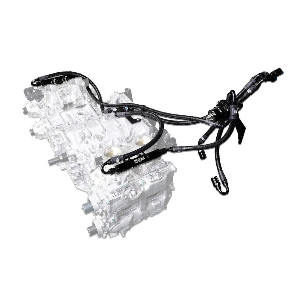 IAG Performance PTFE Flex Fuel System Kit w/ Aeromotive FPR, IAG Fuel Rails (Black) IAG-AFD-2352BK - Side View