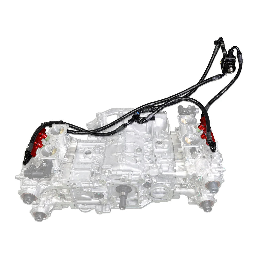 IAG Performance PTFE Fuel System Kit w/ Aeromotive FPR, IAG Fuel Rails (Red) IAG-AFD-2350RD - Side View