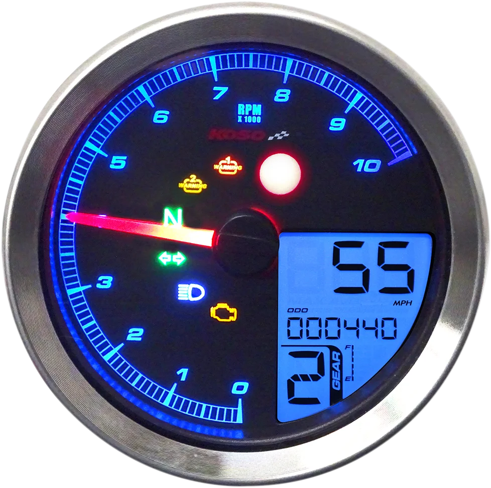 Koso North America TNT-04 Multi-Function Meter - Silver Bezel - 3.30" Diameter x 2.19" D BA051401 - Side View