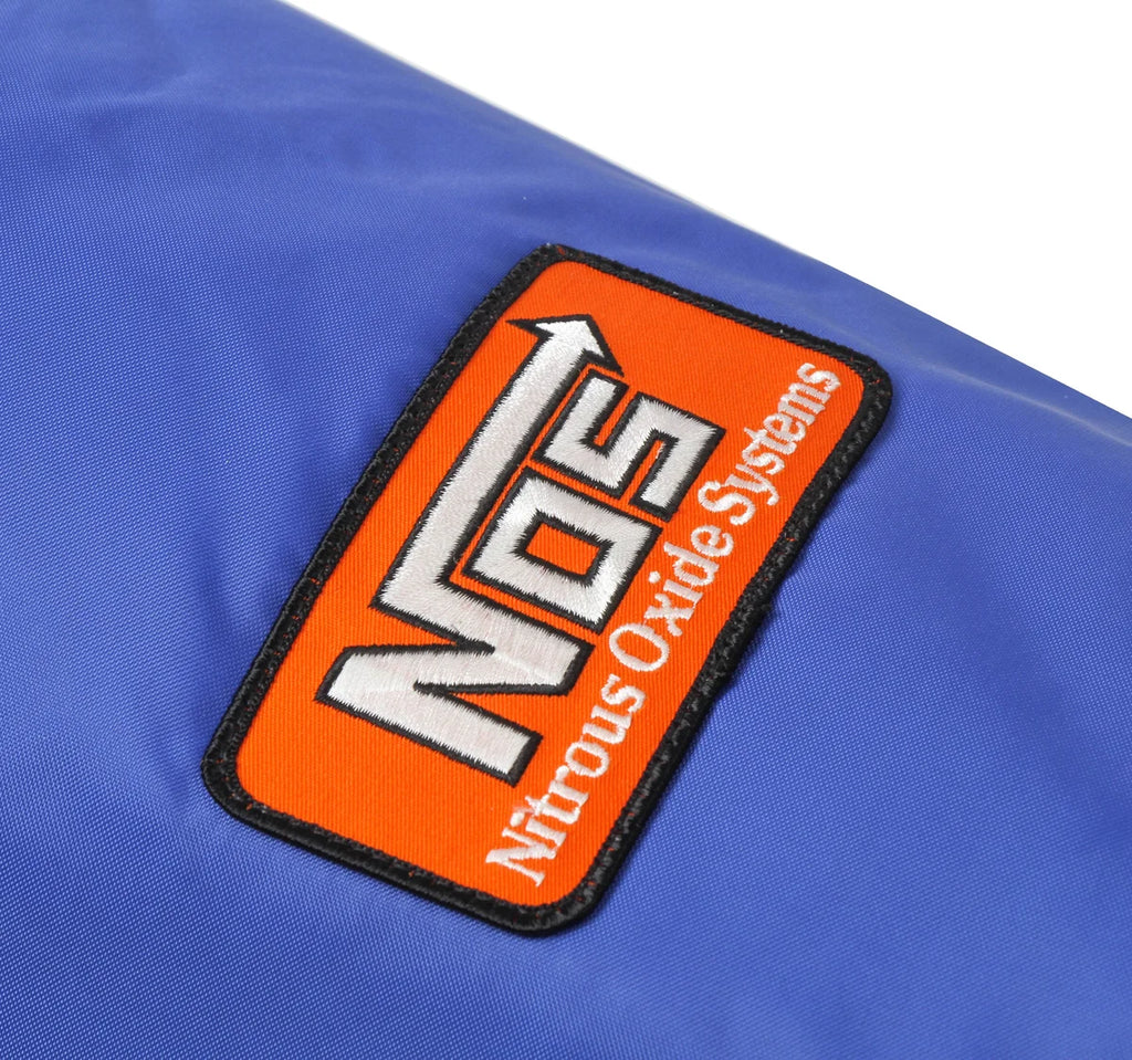 NOS/Nitrous Oxide System 7" diameter blue bottle blanket with velcro closure. For 10 lb nitrous bottles. 14165NOS - Back View