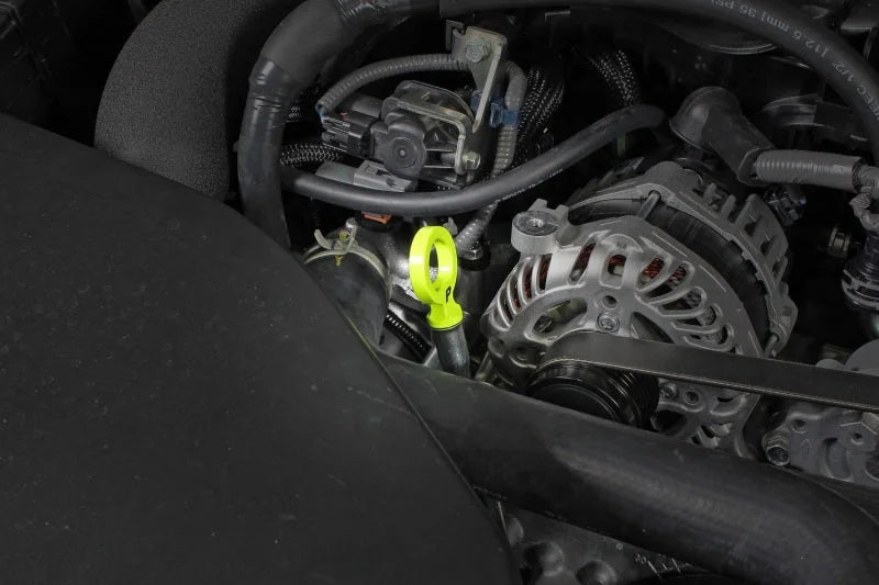 PERRIN 15-25 Subaru WRX & 13-25 BRZ/FR-S/86/GR86 Dipstick Handle Loop Style - Neon Yellow - Installation View