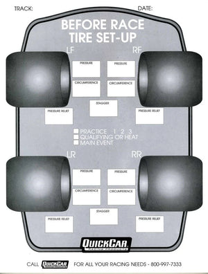 Quickcar Racing Before Race Tire Set-Up Forms (50 PK) 51-210