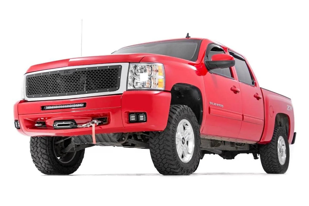 Rough Country LED Light Kit | Fog | 2" Black Pairs x2 | White DRL | Chevy Silverado 1500/2500HD/3500HD 2WD/4WD 70762DRLA - Side Vie...