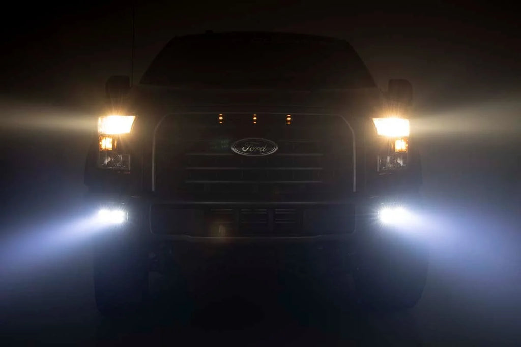 Rough Country LED Light Kit | Fog Mount | Dual 2" Black Pairs | Flood | Ford F-150 (15-17) 70833 - Installation View