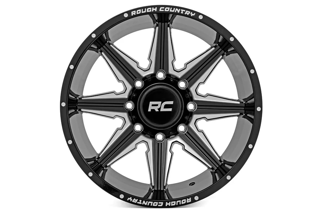 Rough Country Rough Country 91M Series Wheel | One-Piece | Gloss Black | 20x12 | 8x180 | -44mm 91201206M - Side View