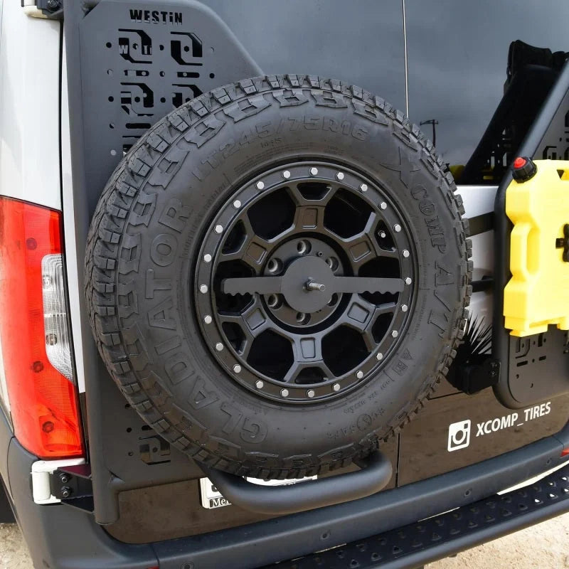 Westin 19-24 Mercedes-Benz Sprinter XTS Rear Tire Carrier - Side View