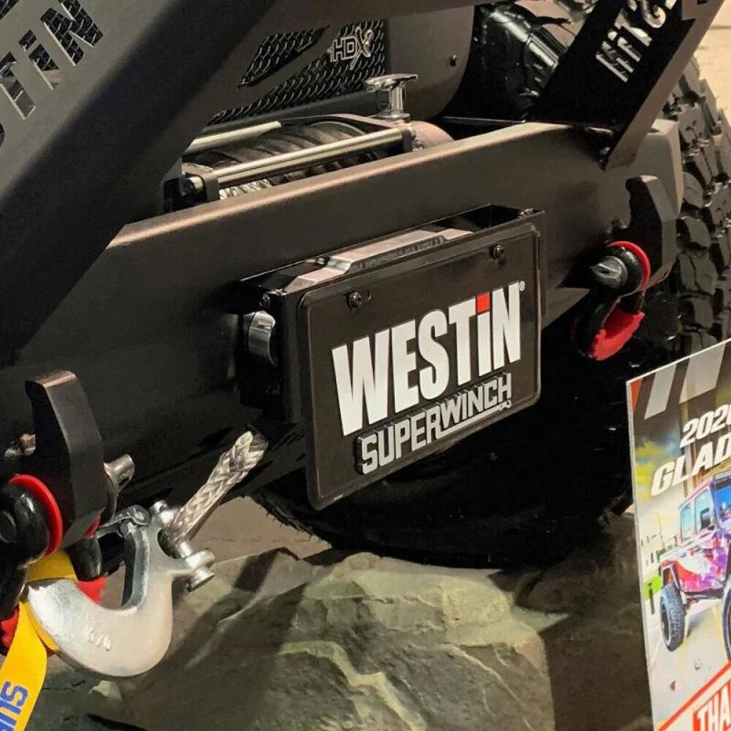 Westin Winch Mount License Plate Re-locator - Black - Side View