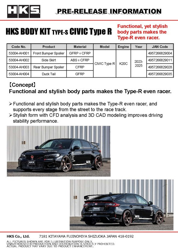 HKS BODY KIT TYPE-S F-Spoiler fits Honda Civic Type R FL5