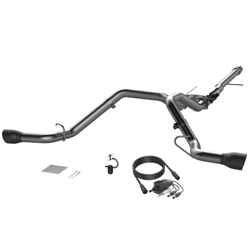 2014-2018 Silverado/Sierra QTP Screamer Split Rear Exit Cat Back Black Tips - Side View