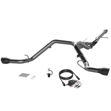 Load image into Gallery viewer, 2014-2018 Silverado/Sierra QTP Screamer Split Rear Exit Cat Back Black Tips - Side View