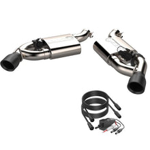 Load image into Gallery viewer, 2016-2024 Chevrolet Camaro SS  QTP Screamer Axle Back Dual Tip Bumper Black Tips - Side View