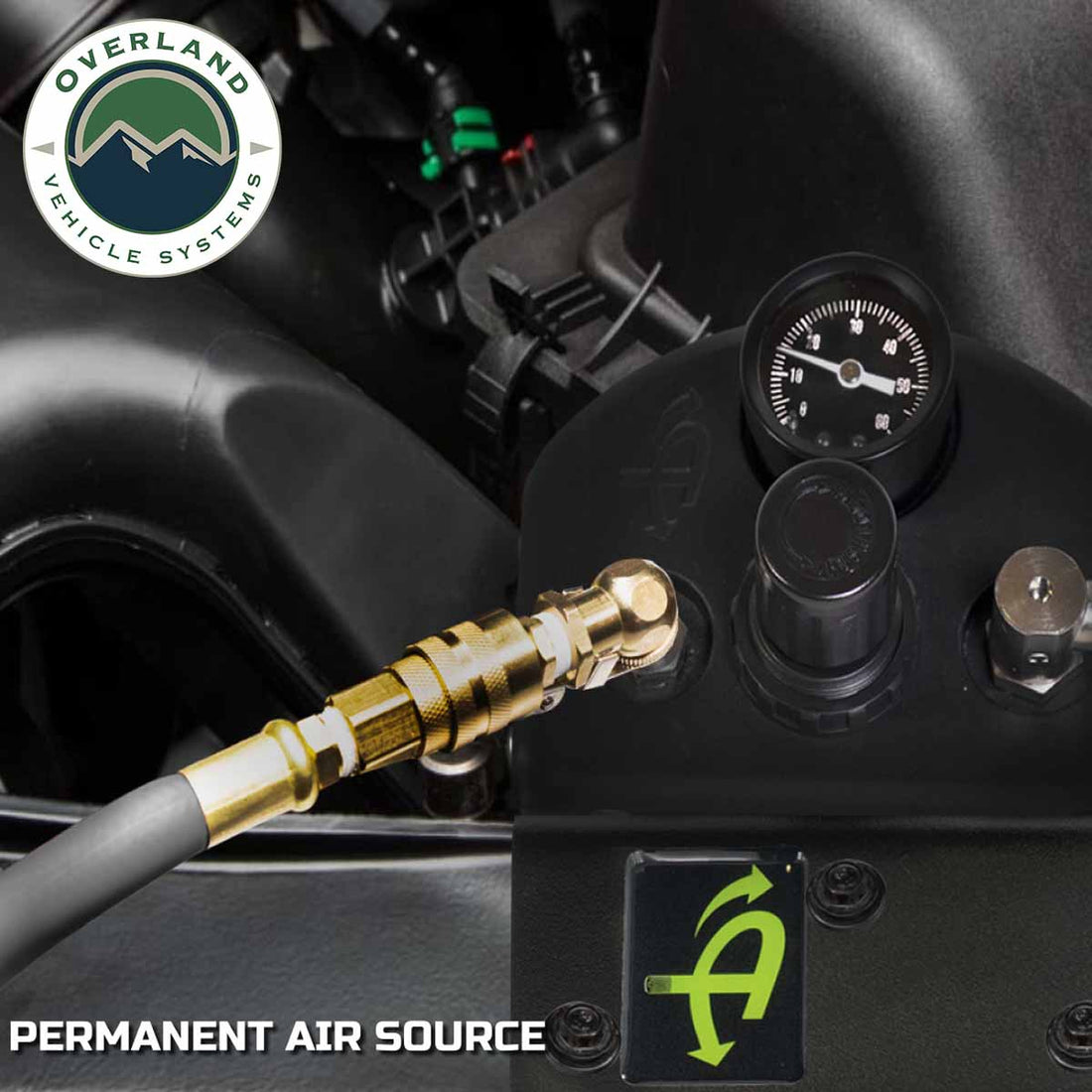Jeep JK Tire Inflator System 4 Tire For 18-25 Jeep Wrangler 2/4 Door W/Engine Mount With Box, Fittings, Hoses and Storage Bag Black UP Down Air