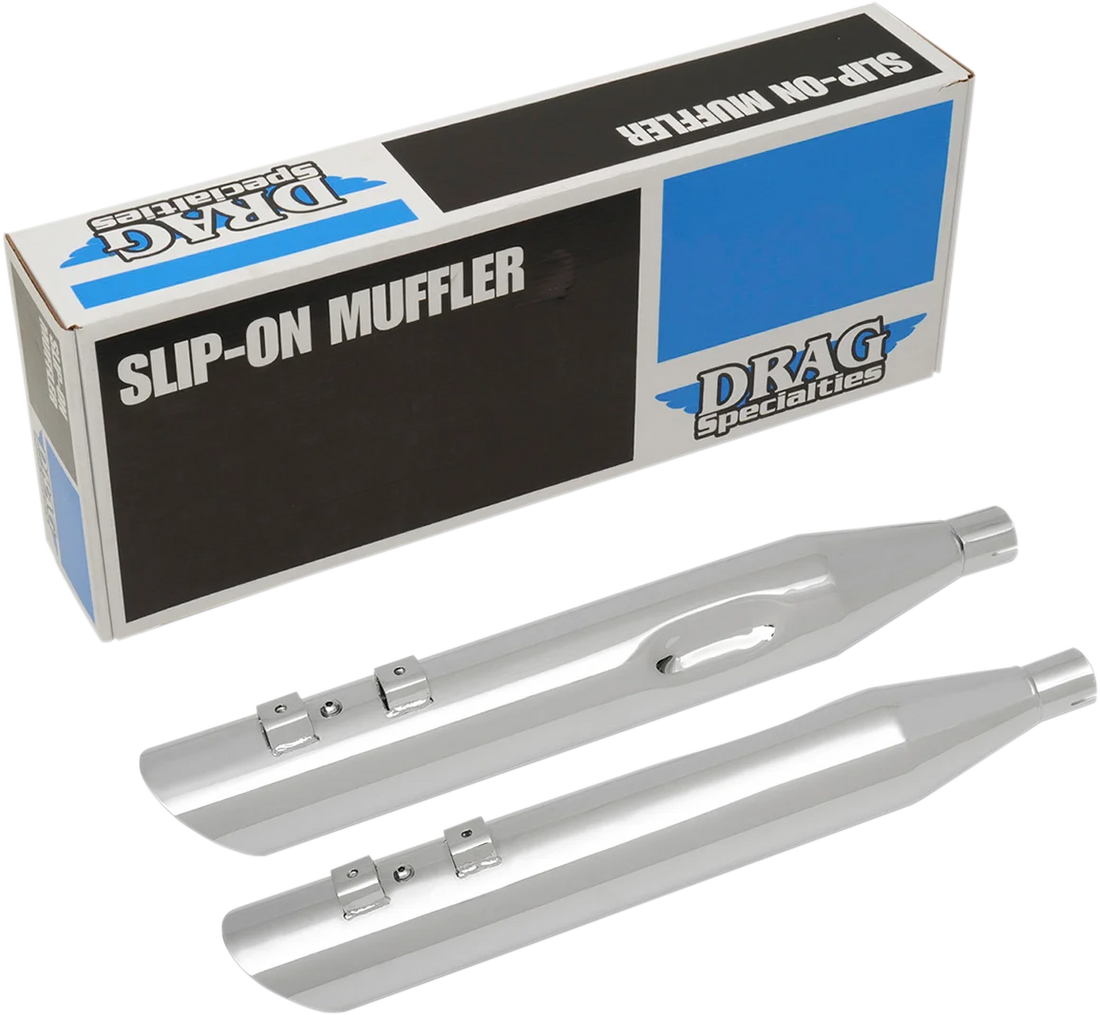 3-1/2" Slashdown Slip-On Mufflers - Chrome DragSpecialties H00961 - Side View