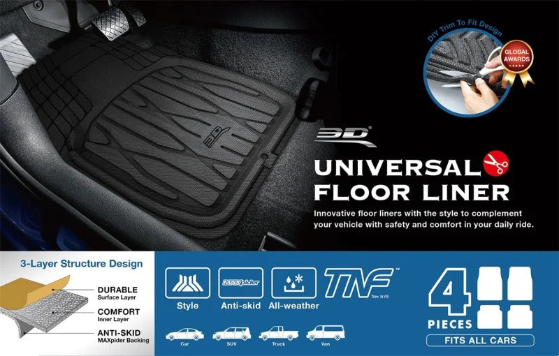 3D MAXpider 777-1 Universal Kagu Black Mat 4pcs (Size: L Front L 28in x W 21in Rear L 20in x 21in) - Back View