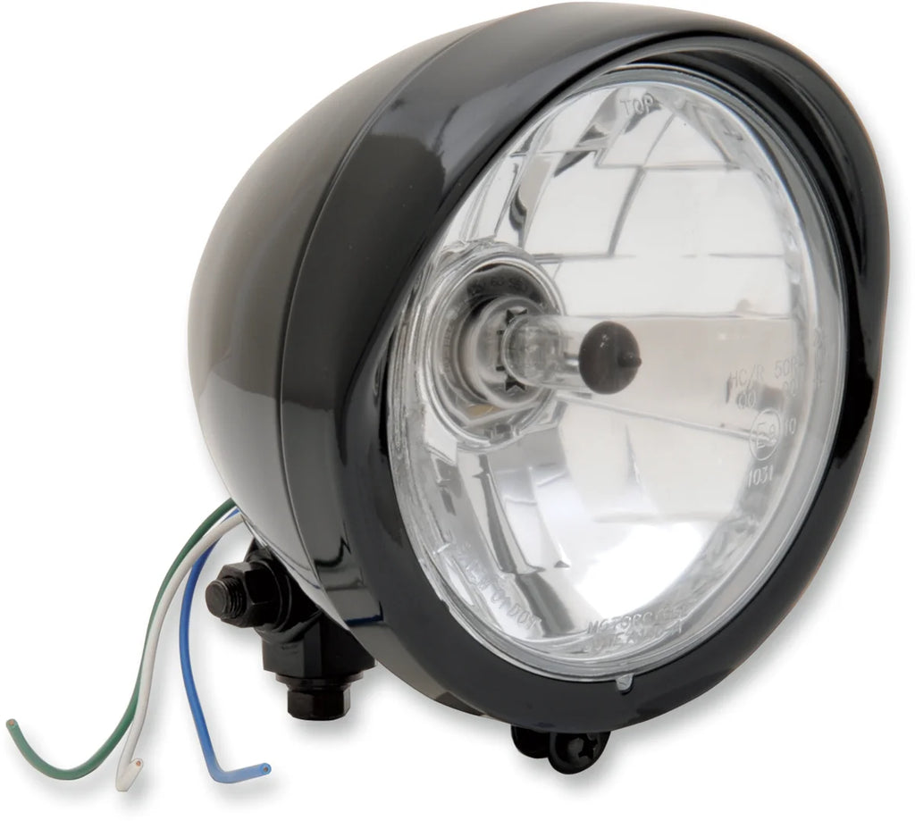5-3/4" Head Light with Visor - Clear Lens - Black DragSpecialties 20-0444B - Main Product View