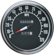 Load image into Gallery viewer, 5" FL-Style 2240:60 Speedometer with Reed Switch - '68-'84 Black Face DragSpecialties 74584M - Back View