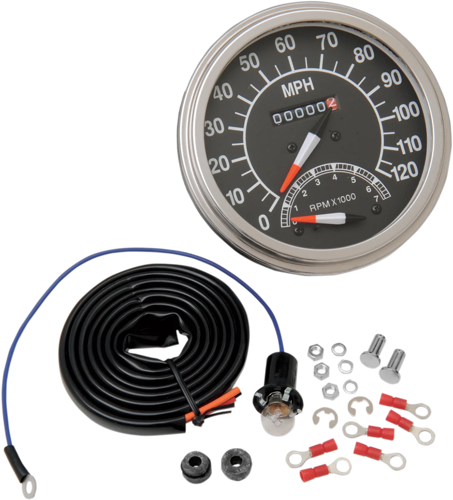 5" MPH FL-Style 2:1 Speedometer with Tach - '68-'84 Black Face DragSpecialties 72418M - Main Product View