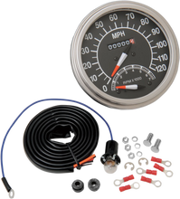 Load image into Gallery viewer, 5" MPH FL-Style 2:1 Speedometer with Tach - '68-'84 Black Face DragSpecialties 72418M - Main Product View