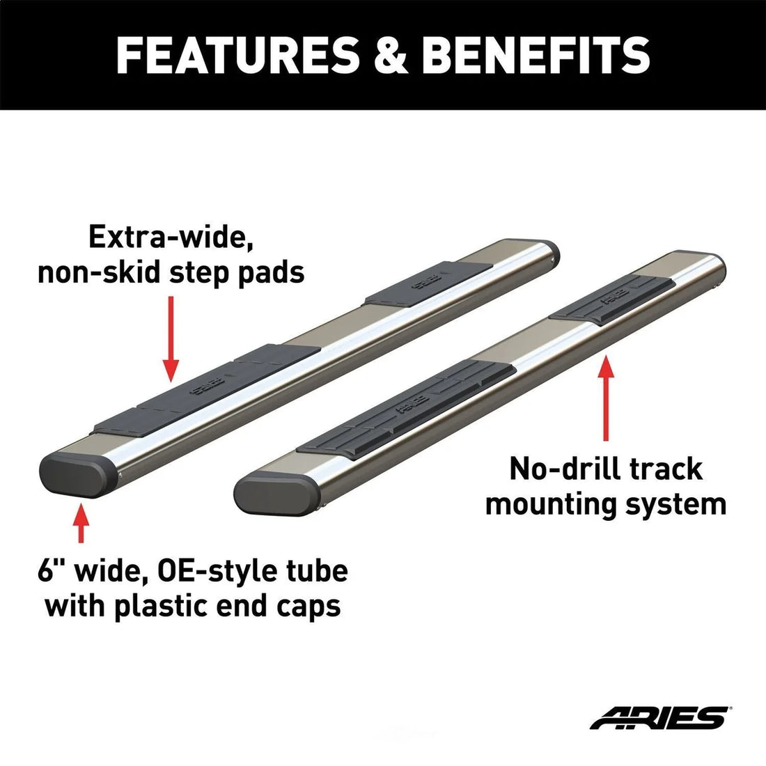 6" x 91" Polished Stainless Oval Side Bars (No Brackets) S2891 fits 1999-2003 2008-2017 Ford F-250 Super / 2004-2007 Harle...