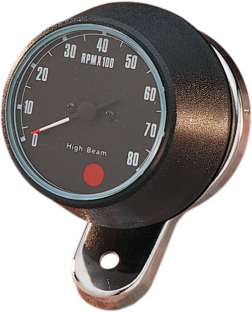 8000 RPM Mechanical Tachometer - Chromed Bracket - Black Face DragSpecialties 72701 - Main Product View