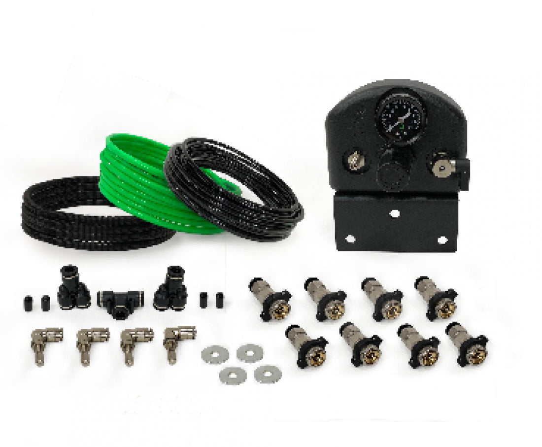 Tire Inflator System 4 Tire Universal With Box, Fittings, Hoses and Storage Bag Black UP Down Air