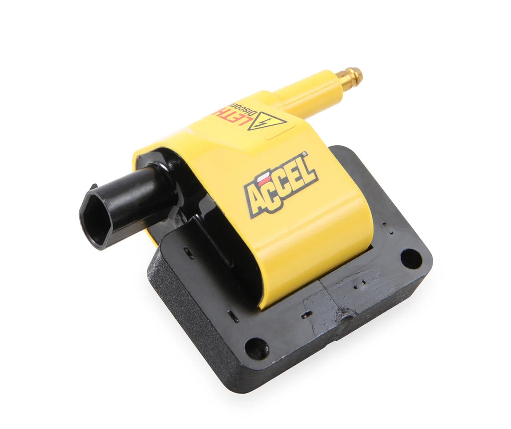ACCEL Ignition Coil- SuperCoil- Dodge/Jeep/Plymouth/Chrysler Remote-Yellow-Individual 140021 - Side View