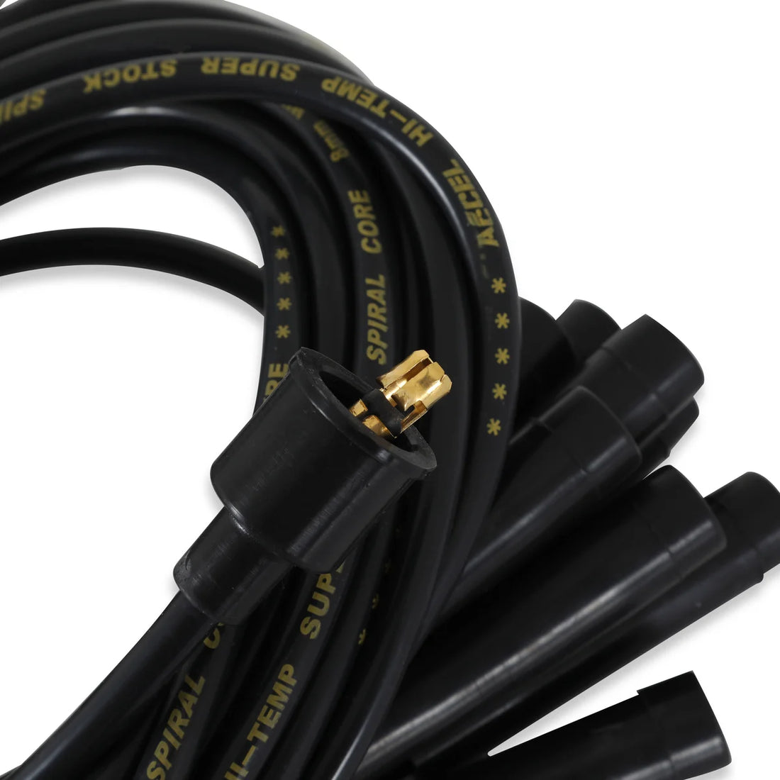 ACCEL Spark Plug Wire Set - 8mm - Universal - Black Wire with Black Straight Boots - Detail View