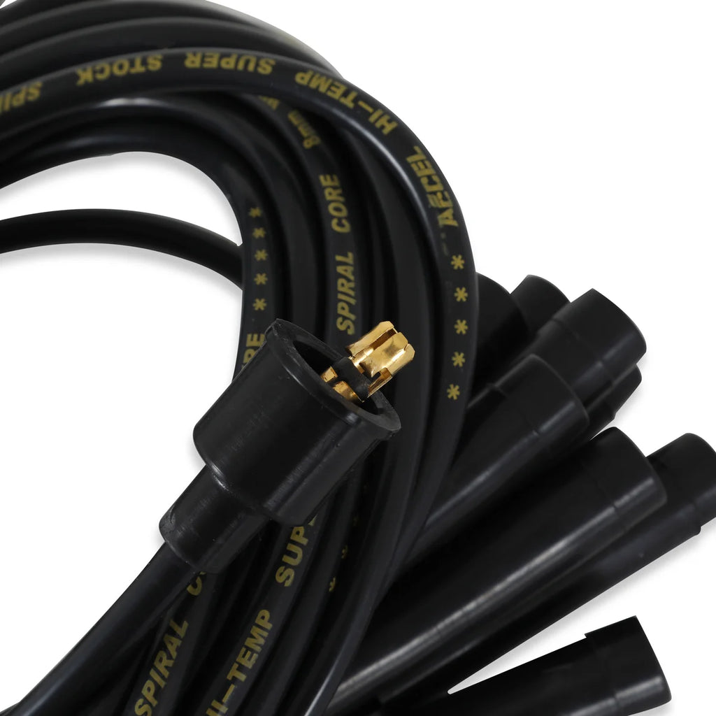 ACCEL Spark Plug Wire Set - 8mm - Universal - Black Wire with Black Straight Boots - Detail View
