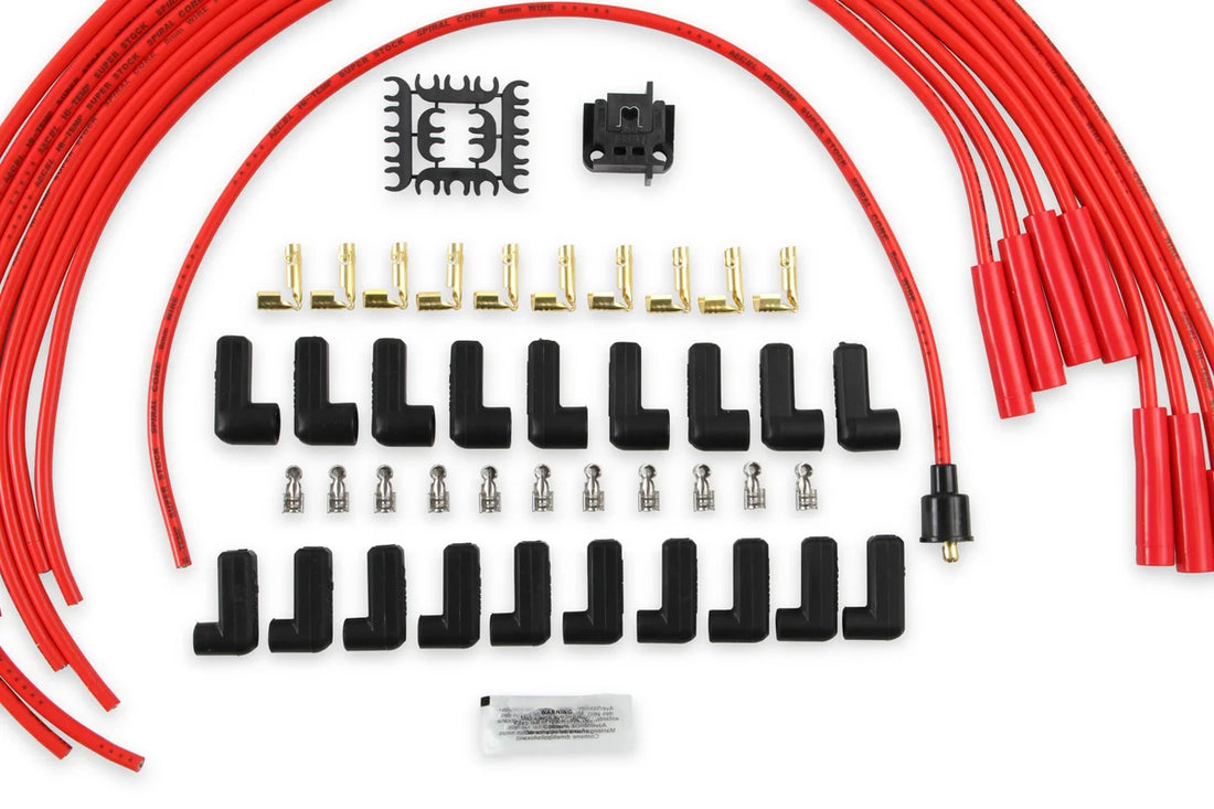 ACCEL Spark Plug Wire Set - 8mm - Universal - Red Wire with Red Straight Boots - Side View