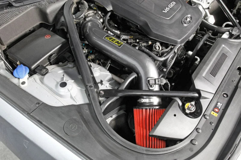 AEM 2015 Hyundai Genesis 3.8L-V6 F/I Silver Cold Air Intake - Side View