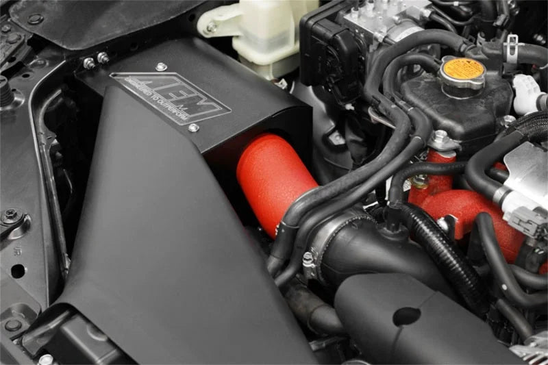 AEM 2018 Subaru WRX STI 2.5L H4 F/I Cold Air Intake System - Wrinkle Red - Side View