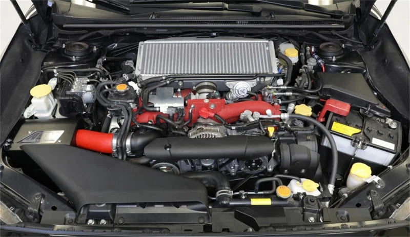 AEM 2018 Subaru WRX STI 2.5L H4 F/I Cold Air Intake System - Wrinkle Red - Back View