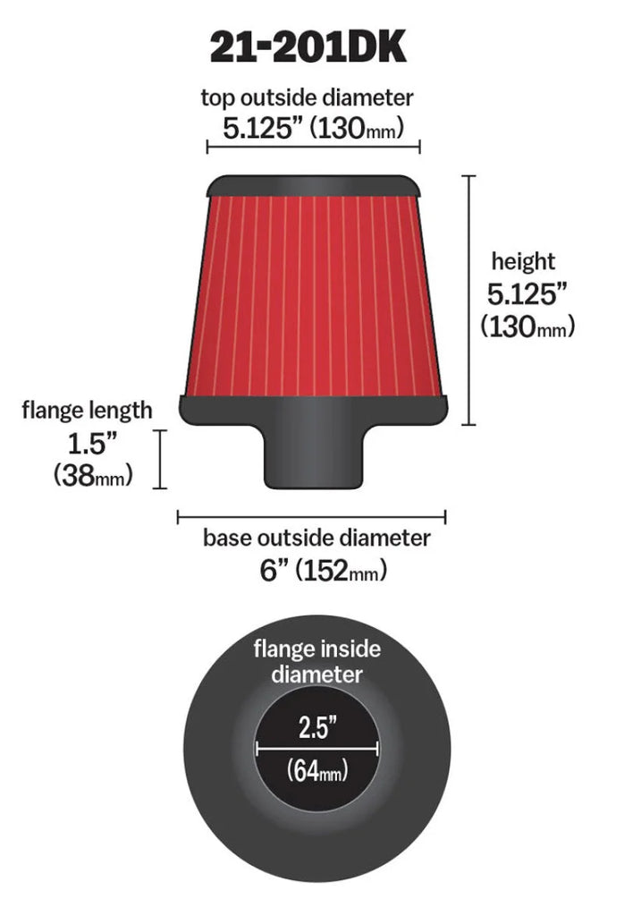 AEM 2.50 in Short Neck 5 in Element Filter - Side View