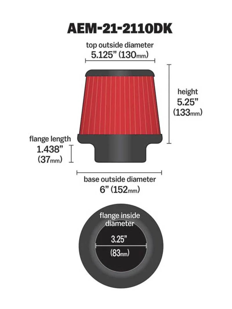 AEM 3.25 in DRY Flow Short Neck 5 in Element Filter - Additional View 7