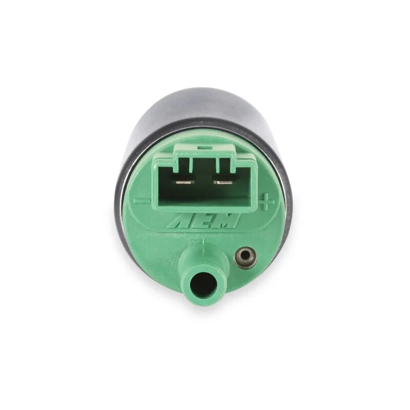 AEM 400 LPH E85 Compatible Fuel Pump Kit - Single Barb - Ethanol Compatible - Side View