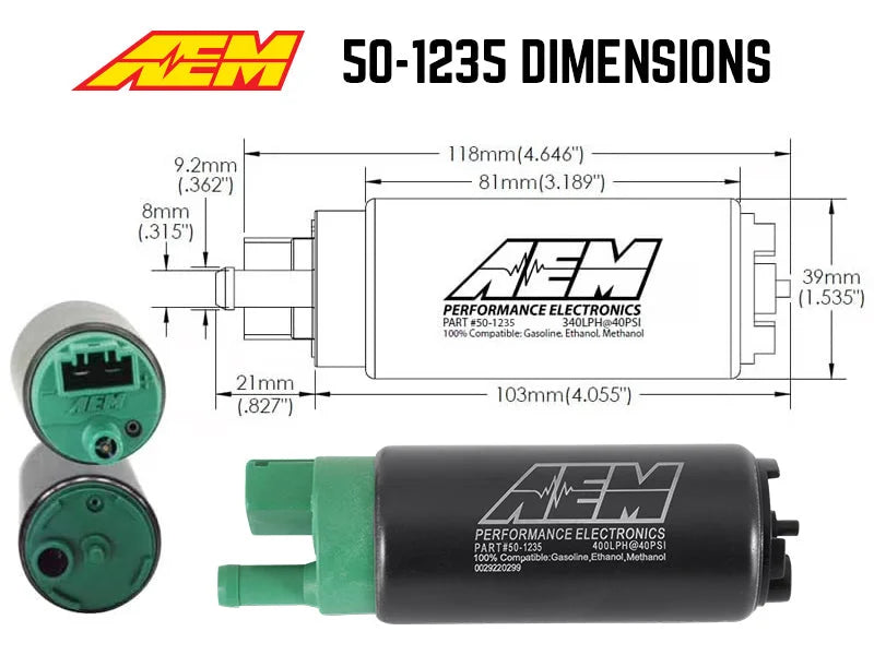 AEM 400 LPH E85 Compatible Fuel Pump Kit - Single Barb - Ethanol Compatible - Additional View 9