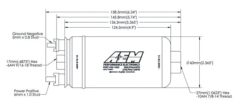 AEM 400LPH High Pressure Fuel Pump -6AN Female Out, -10AN Female In - Additional View 9
