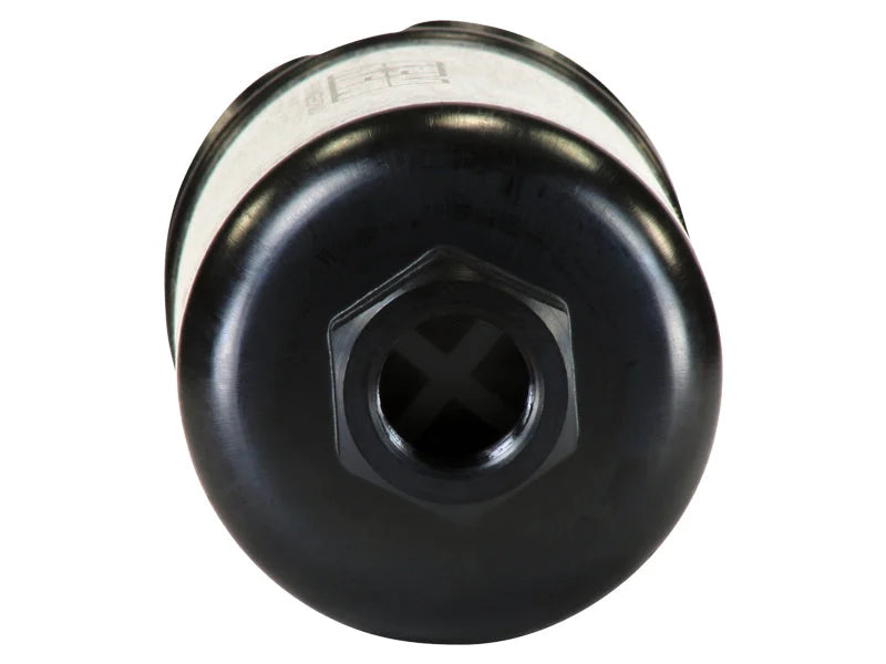 AEM 400LPH High Pressure Inline Fuel Pump - M18x1.5 Female Inlet to M12x1.5 Male Outlet - Side View